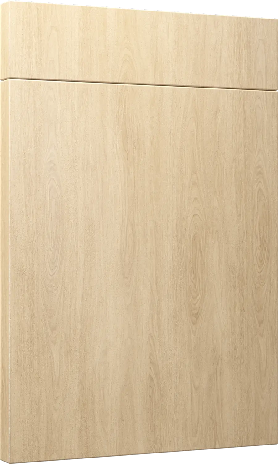 Tall light oak cabinet with two vertical doors and a horizontal divider near the top edge.