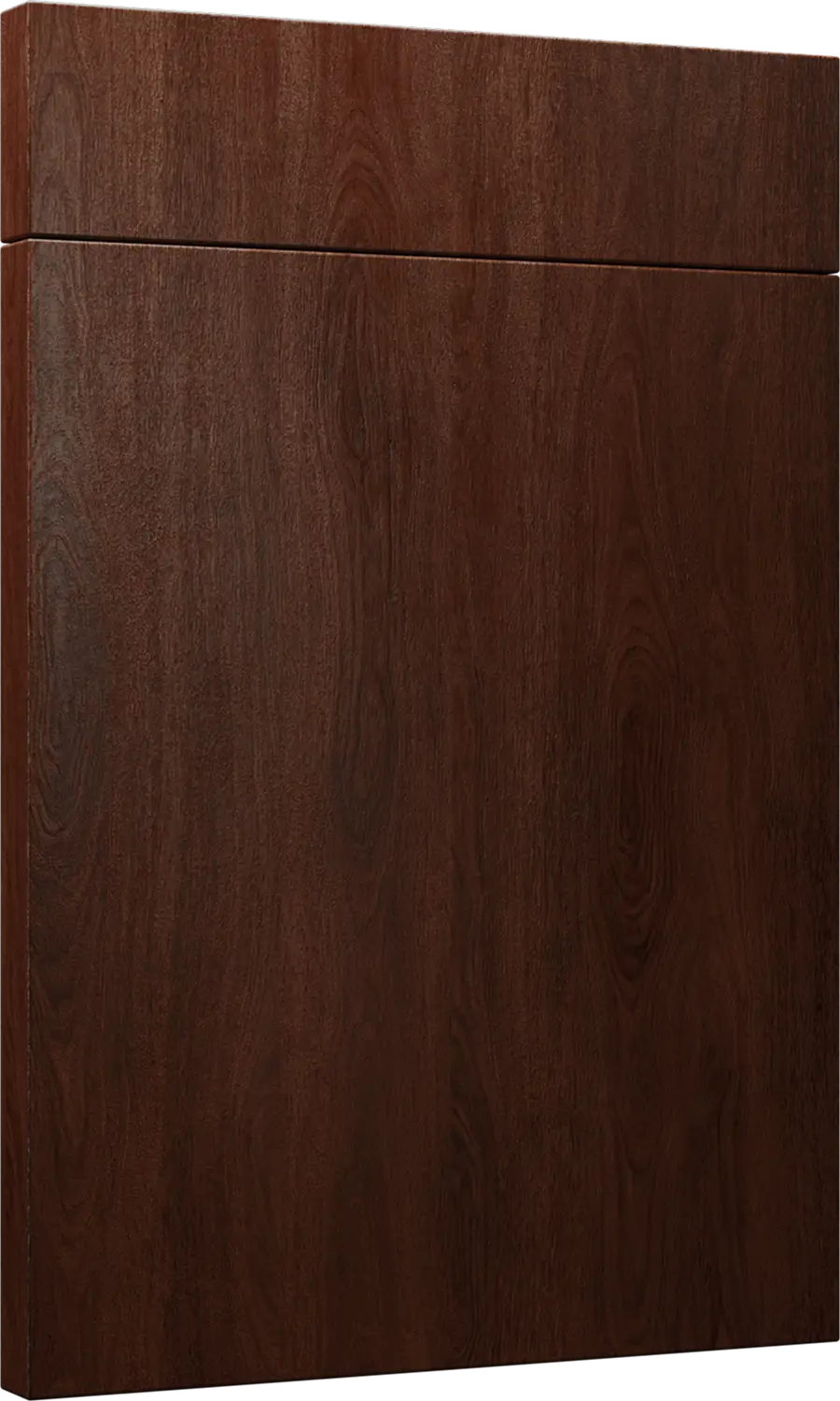 Dark brown wooden cabinet door with a subtle grain pattern and a seam near the top edge.