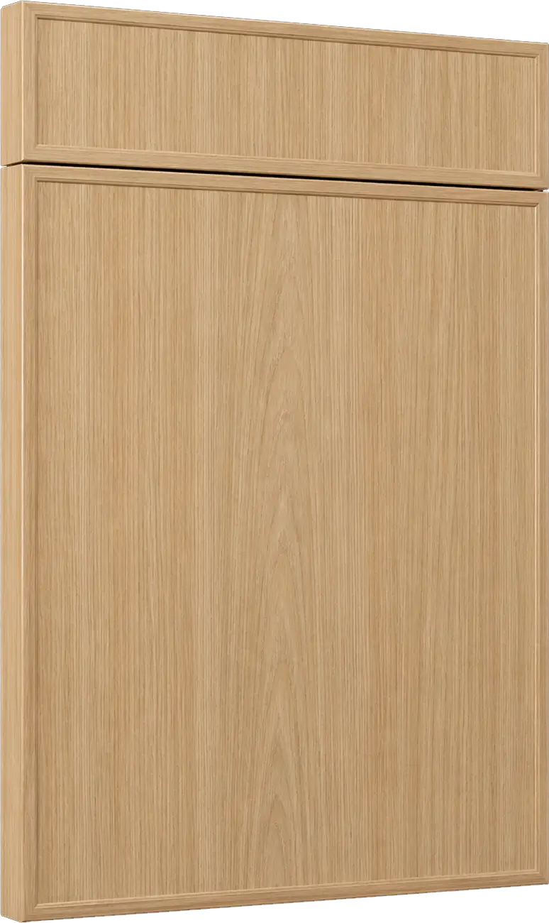 Tall light‑wood cabinet with a narrow top drawer and a large lower door, woodgrain finish