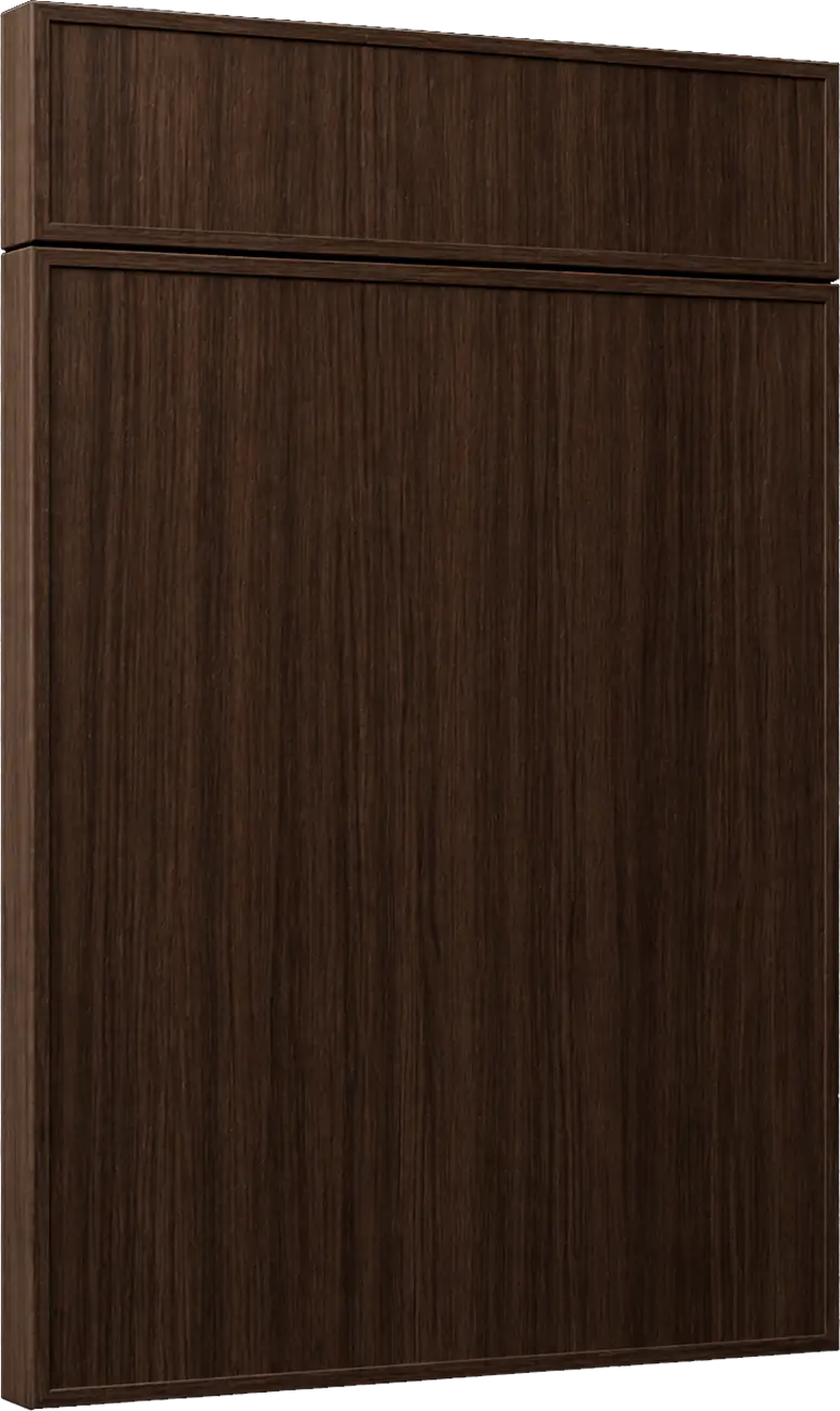 Tall dark brown wood cabinet with a slim upper drawer and a full-height door.